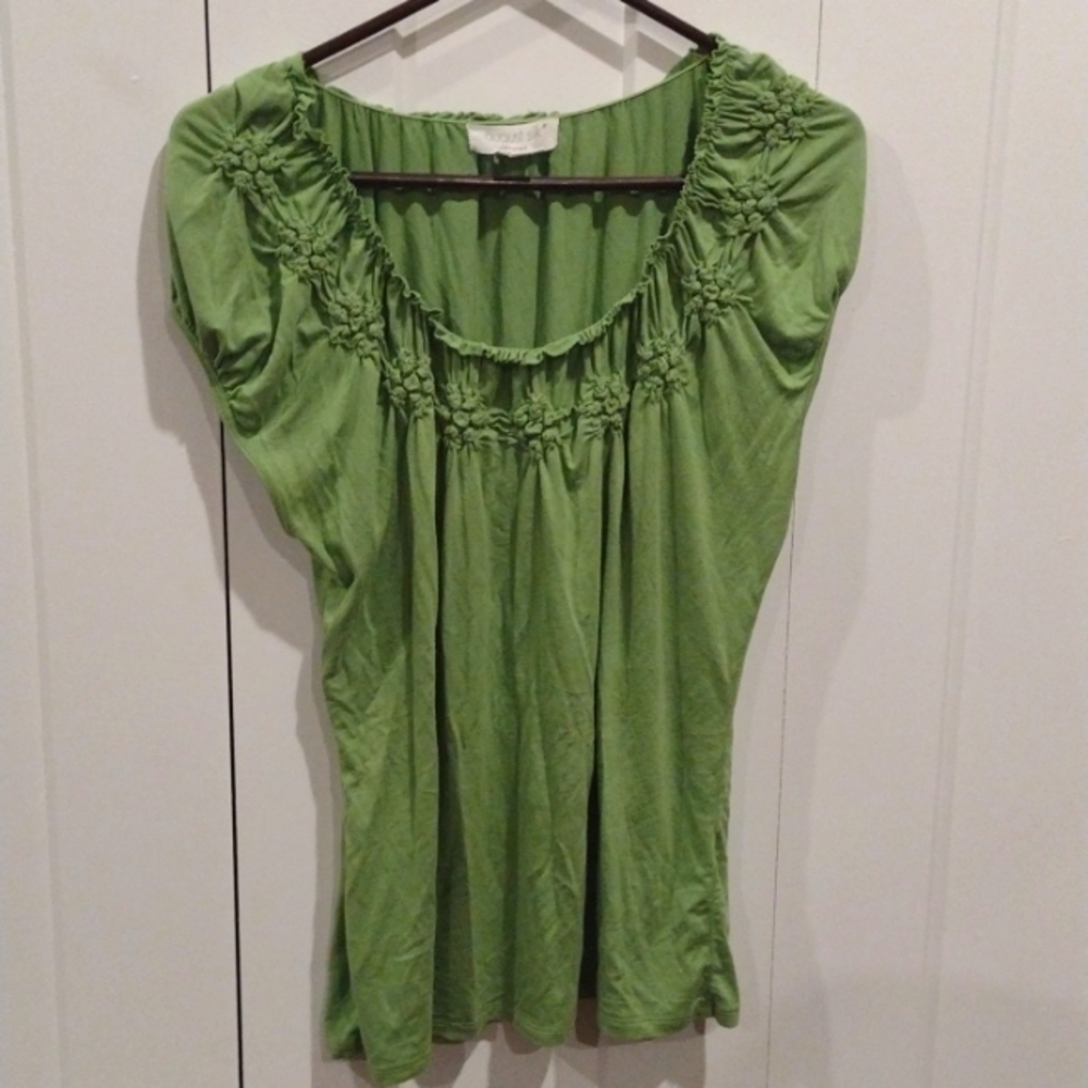 Sage Green shirt with floral crimped stitching by August Silk